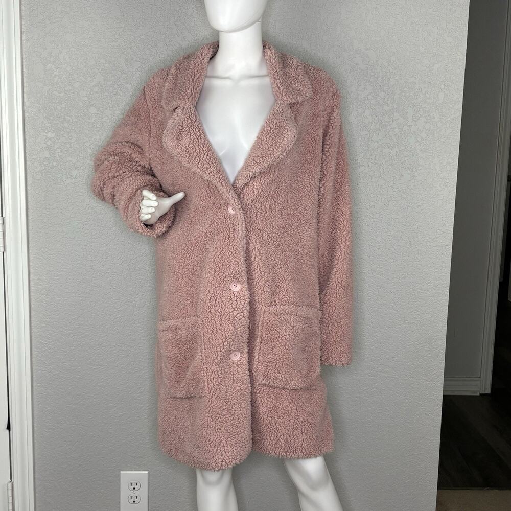 Fashion Nova Women's Long Teddy Bear Sherpa Coat Blush Pink Sz XL
